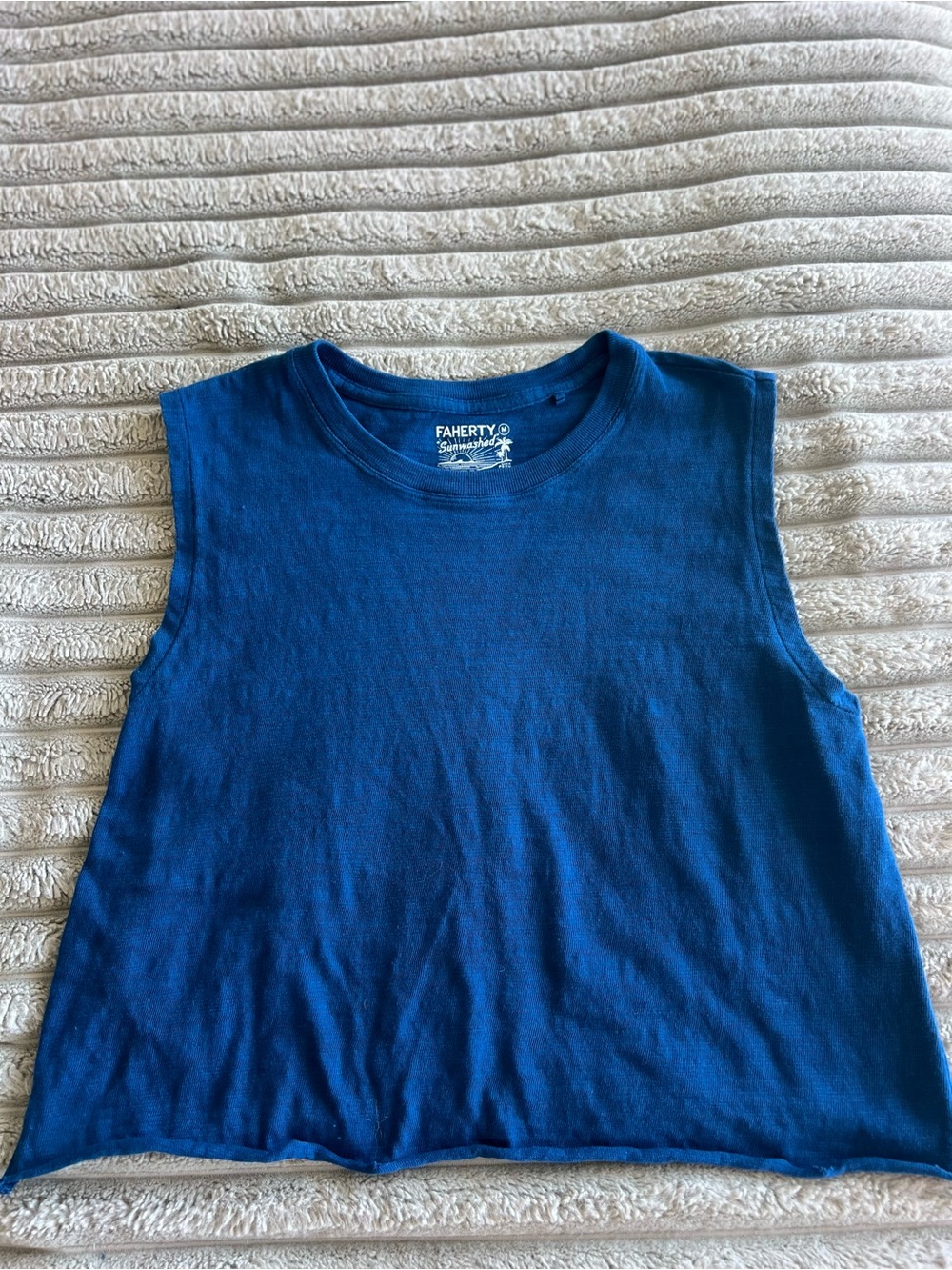 Faherty Women's Sunwashed Slub Muscle Tank Blue Size M - Picture 5 of 8